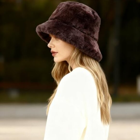Faux Fur Bucket Hat Winter Warm Fluffy Satin Lining Unisex Classic Chic main image 5